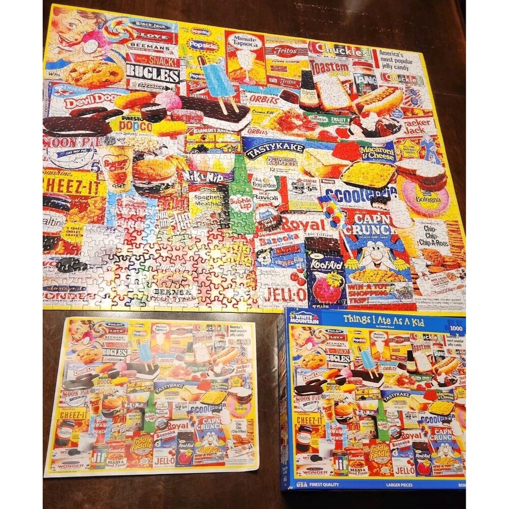 White Mountain 1000 Piece Jigsaw Puzzle "Things I Ate As A Kid" Complete